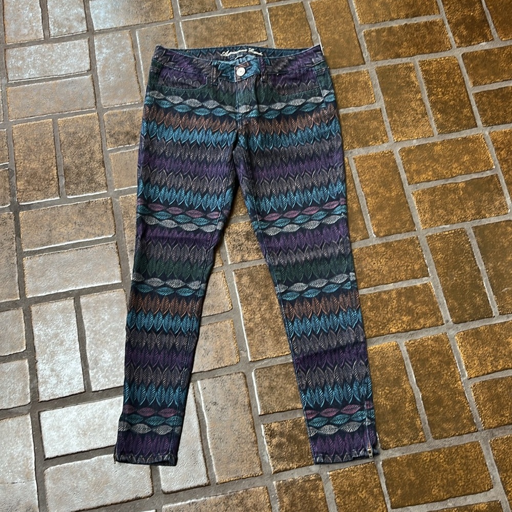 American Eagle Outfitters Multicolor Leaf Print Ankle Zip Jeggings